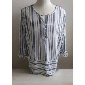 Liz Claiborne Blouse Top Stripped Boho 3/4 Sleeve Linen Blend Women's XXL